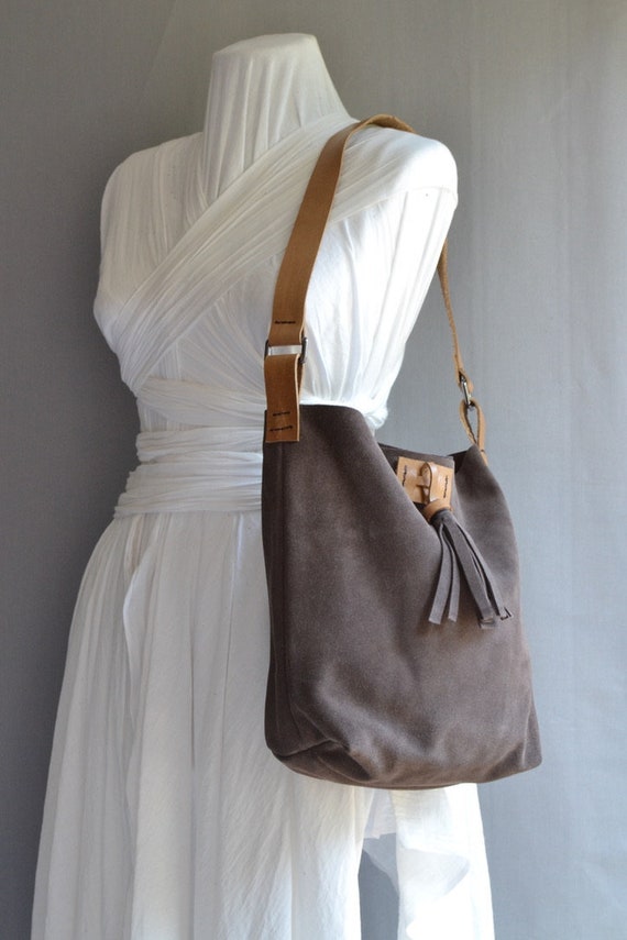 brown suede tote