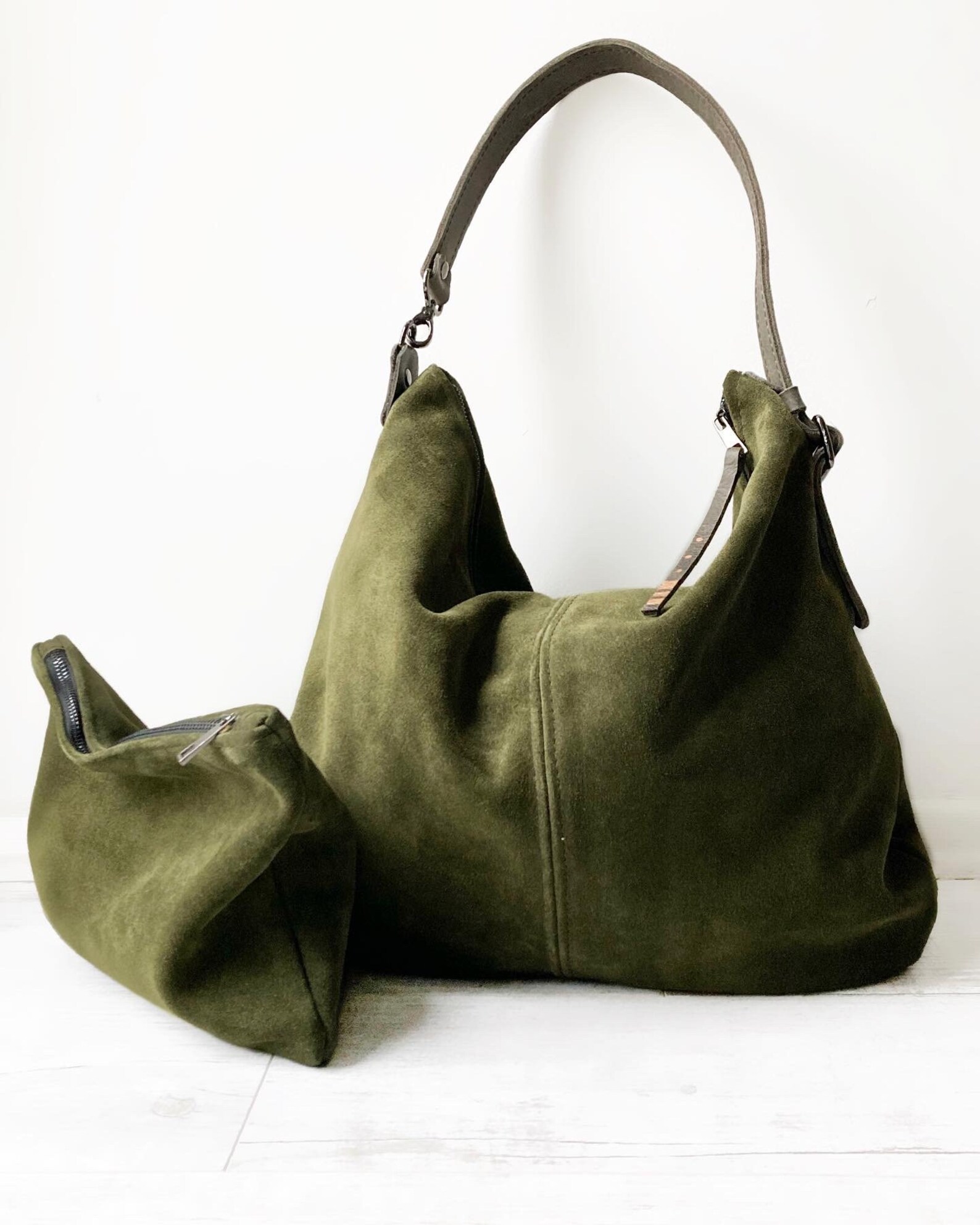 Suede Hobo Bag With a Suede Clutch Bag XXL Suede Zipper Tote Etsy
