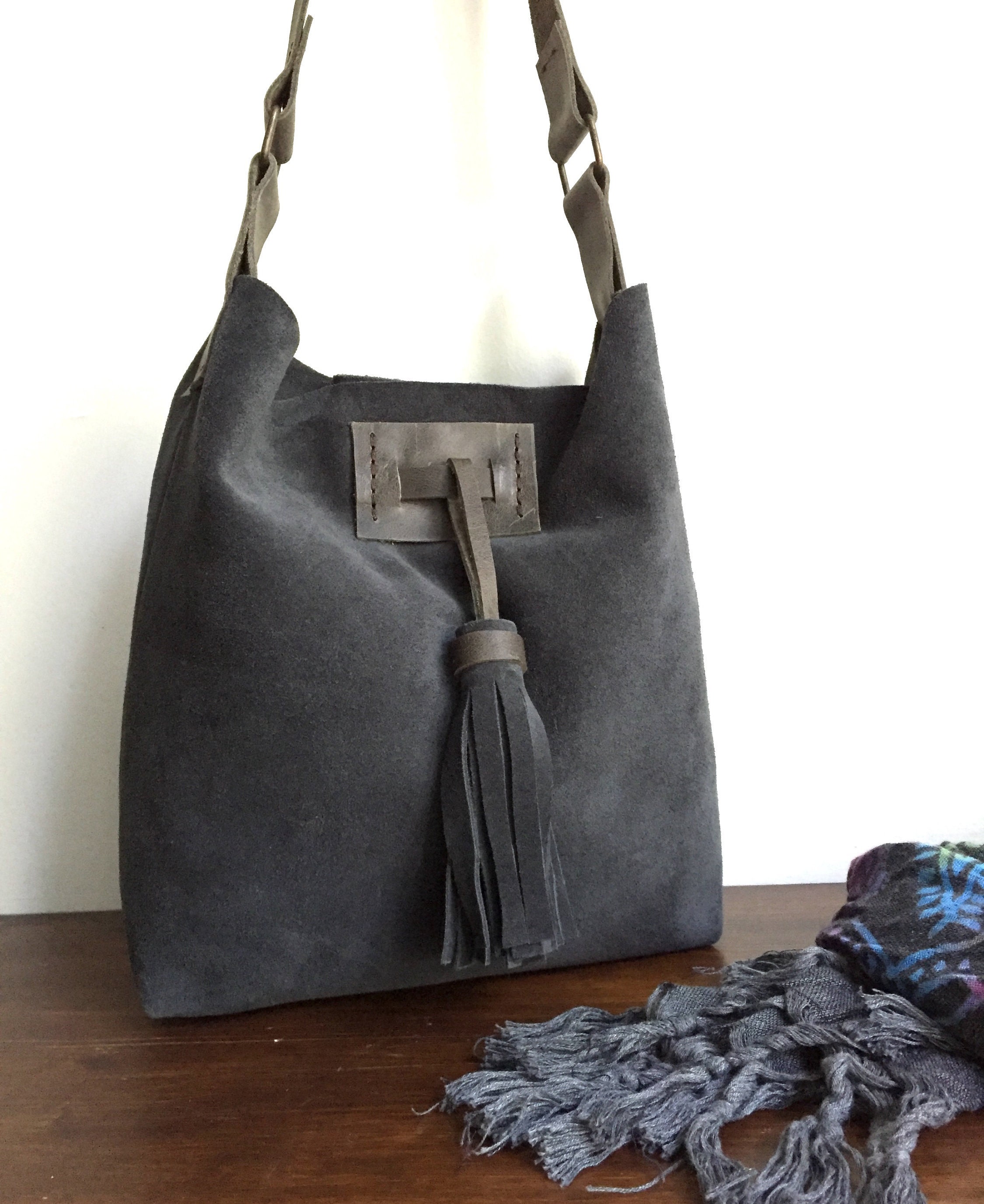 Anthracite Suede Tote Dark Gray Suede Hobo Bag Gift For Her | Etsy