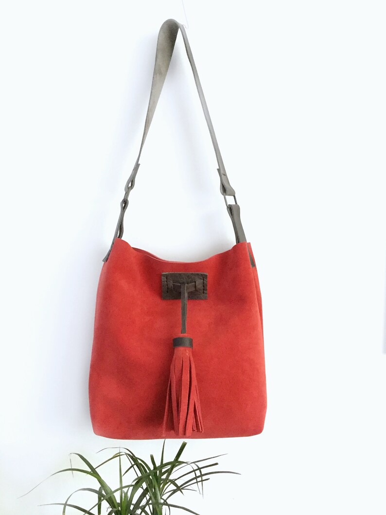 Caramel Brown Suede Tote Suede Bag Leather Handle Tabacco Etsy