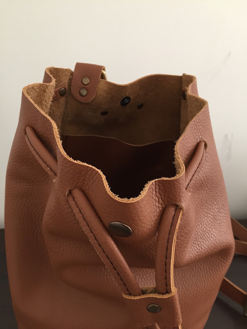 Leather Bucket Backpack Cognac Tan Leather Backpack Leather Etsy