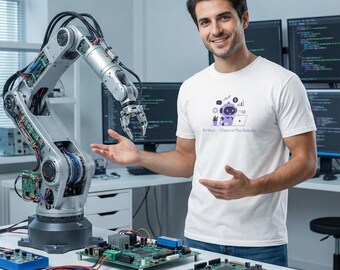 Sei nett Ich kontrolliere die Roboter TShirt I Lustiges AI-Programmierer-T-Shirt I Tech-Geek-Shirt I Roboter-Liebhaber-Geschenk I Software-Entwickler-Kodierung-Humor-T-Stück