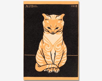 Sitting Cat (1918) by Julie de Graag, Giclee Reproduction ~5x7 inches