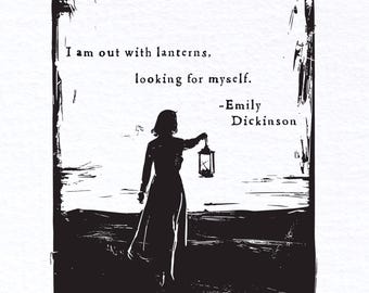 Emily Dickinson quote relief print, 5x7 poetry decor, inspirational poem wall art, self-discovery