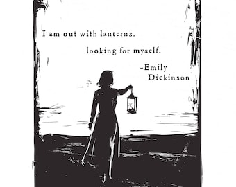 Poetry Wall Art, Emily Dickinson 5x7 Black and White Relief Print