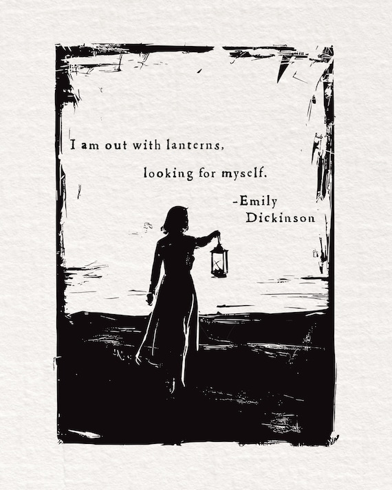 Emily Dickinson quote relief print, 5x7 poetry decor, inspirational poem wall art, self-discovery