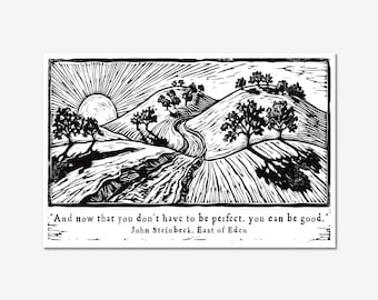 Steinbeck East of Eden Print, Salinas Valley Hills, Literary Relief Art (8x12)