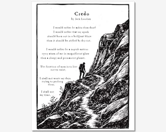 Credo by Jack London Poem | Relief Print on 1870s Galley Press, original illustration