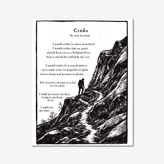 Credo by Jack London Poem | Relief Print on 1870s Galley Press, original illustration