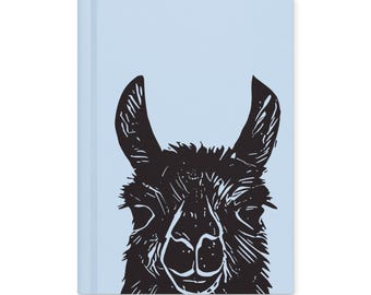 Llama Hardcover Journal, Lined Pages, Blue Cover, Animal Lover Gift