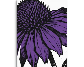 Purple Coneflower Illustration, Wildflower Art, Echinacea, Stretched Canvas Ready to Hang!