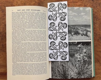 Ampersand Bibliophile Gift, Hand-carved Linocut Bookmarks 2x6 inches, Unique Block Print