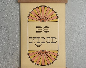 Be Kind Art Print 5x7, Retro Positive Quote on Archival Matte Paper