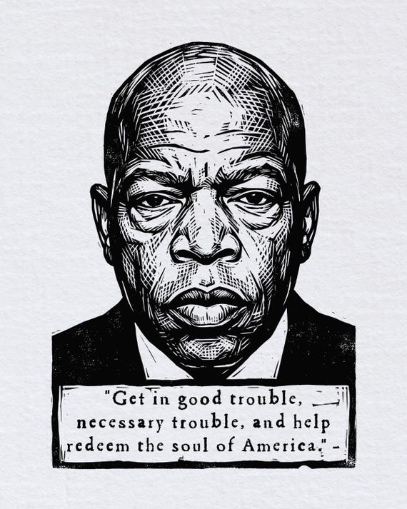 John Lewis Quote and Portrait relief print, 5x7 inch, Activist, Equity, Justice