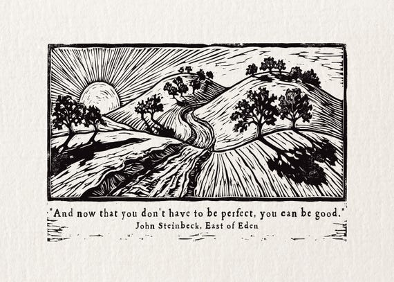 East of Eden Relief Print, John Steinbeck Quote, Vintage Galley Press