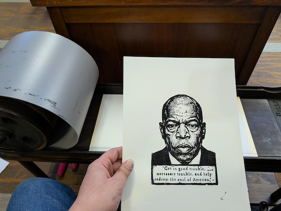 John Lewis Quote and Portrait relief print, 5x7 inch, Activist, Equity, Justice