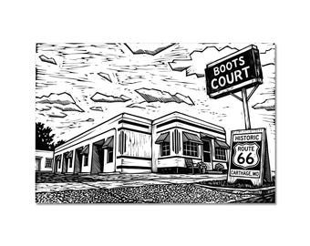Route 66 art, vintage travel print, historic Highway 66, classic Americana