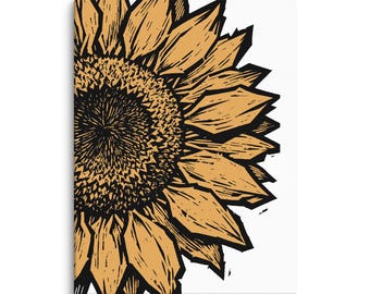 Sunflower Illustration Wildflower Stretched Canvas Artwork, Floral Wall Decor