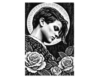 Sophie Scholl Relief Print, Hand-Pulled Black and White Portrait, White Rose Resistance Art (8x12)