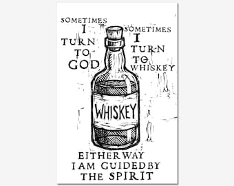 Whiskey Art Relief Print, Black and White Vintage Bar Decor - 8x12 Inches Unframed