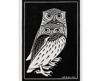 Two owls (1921) by Julie de Graag, Giclee Reproduction, ~6x8 inches