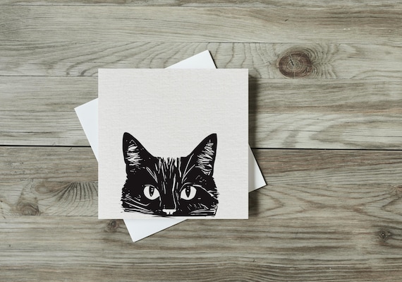 Small Black Cat Blank Greeting, 5 Card Set, 3" x 3" Cards with Envelopes