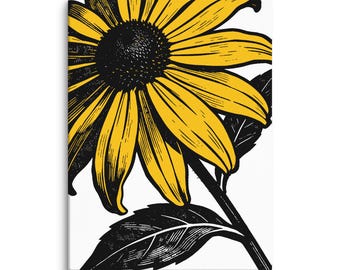 Black Eye Susan Wildflower Illustration on Stretched Canvas, Botanical Wall Art, Garden Decor