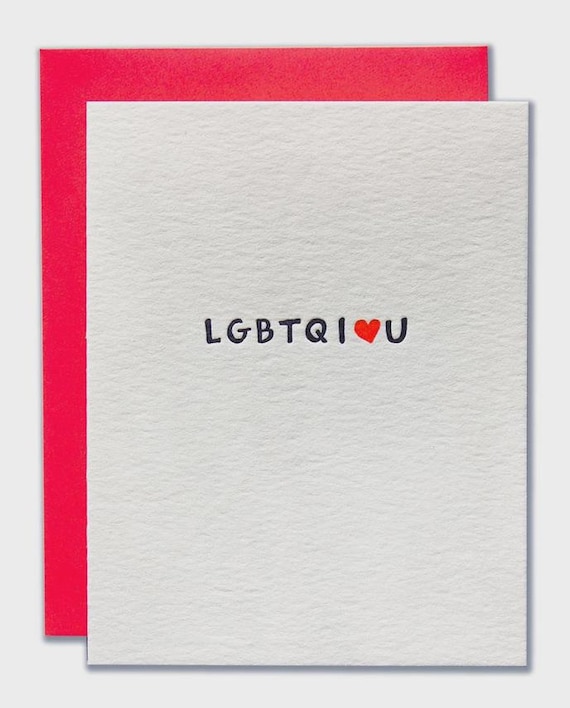 LGBTQI Love Card, Letterpress Print, A2 (6 Pack) with Envelope