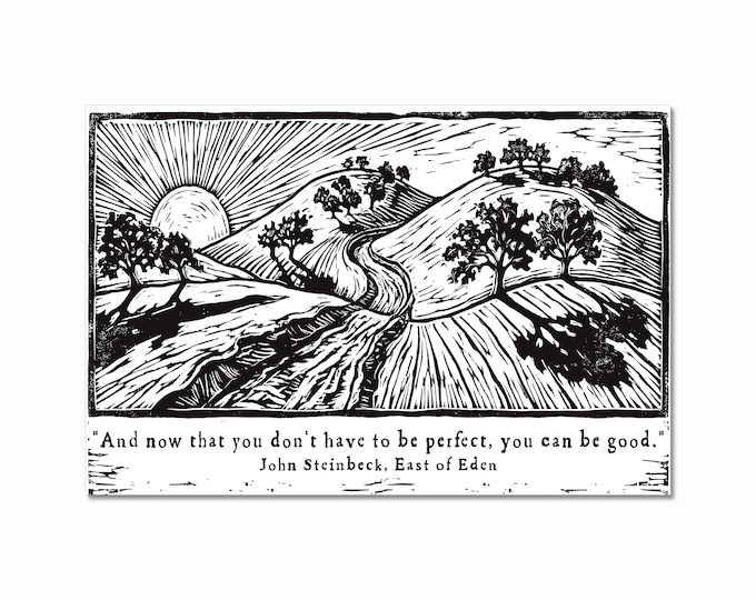 Featured listing image: East of Eden Relief Print, John Steinbeck Quote, Vintage Galley Press