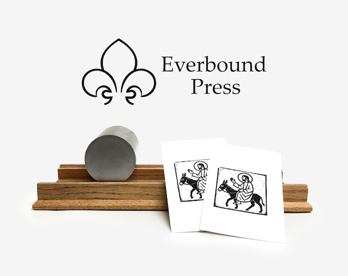 Featured listing image: Handcrafted Red Oak Galley Proofing Press | 4" Diameter Stainless Steel Cylinder, Linocut, Woodblock, Letterpress