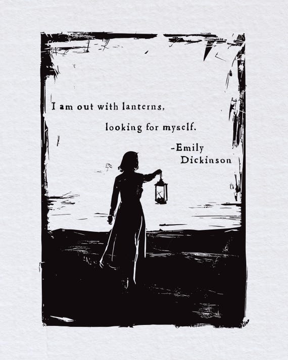 Emily Dickinson quote relief print, 5x7 poetry decor, inspirational poem wall art, self-discovery