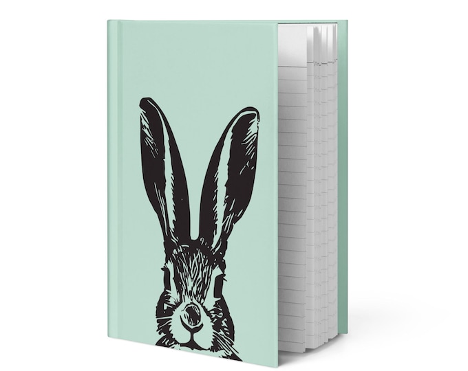 Featured listing image: Bunny Rabbit Hardcover Journal, Lined Pages, Green Cover, Animal Lover Gift