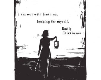 Emily Dickinson quote relief print, 5x7 poetry decor, inspirational poem wall art, self-discovery