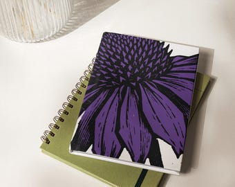 Purple Coneflower Illustration, Wildflower Hardcover Journal with Line Pages