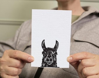 Llama Card Sets, Hand-Pressed Block Print 10-Pack With Envelopes, Blank Inside