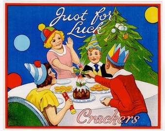 アニマルクラッカーのラベル　ヴィンテージ英国クリスマス広告　バトガーズ　幸運のために