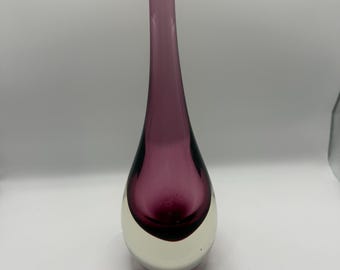 Sommerso Murano Purple Glass Vase, Teardrop Shape