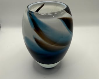 Signed vintage hand blown art glass vase