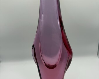 Vintage pink Czech Art Glass Vase Miloslav Klinger Style Alexandrite Neodymium Glass
