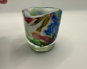 AVEM Murano Zanfirico Bizantino Tutti Frutti Blue Glass Vase
