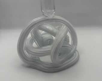 Hand blown glass white knot candle holder