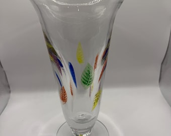 Dansk Burchetta Handblown Glass Vase with Colorful Leaf Design