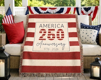 America Woven Blanket – USA Anniversary Patriotic Decor, 4th of July Throw Blanket, Patriotic Gift, 250 Years of Freedom Tapestry