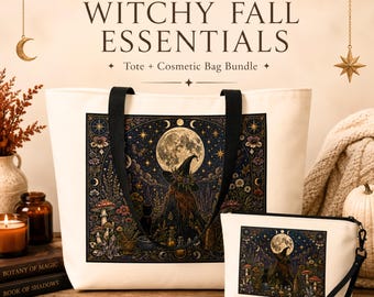 Vintage Halloween Tote Bag, Makeup Bag, Witch Tote Bag, Witchy Gifts, Gothic Gifts, Dark Academia, Wicked Fall Bag, Wicked Canvas Tote Bag