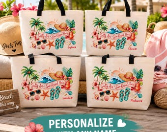 Girls Trip Tote, Personalized Makeup Bag Set With Zipper Closure