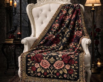 Dark Romance Woven Blanket, Gothic Roses Throw Blanket for Gothic Home Decor, Gothic Decor, Floral Gifts, Dark Romance decor