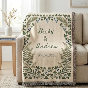 Personalized Wedding Gift Blanket, Botanical Woven Blanket, Wedding gifts for parents or couples, anniversary gift for him & her, Engagement