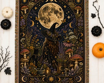Halloween Witch Blanket, Fall Whitchy Decor Throw Blanket, Dark Academia Decor, Gothic Decor, Halloween Decor, Woven, Velveteen,or Sherpa