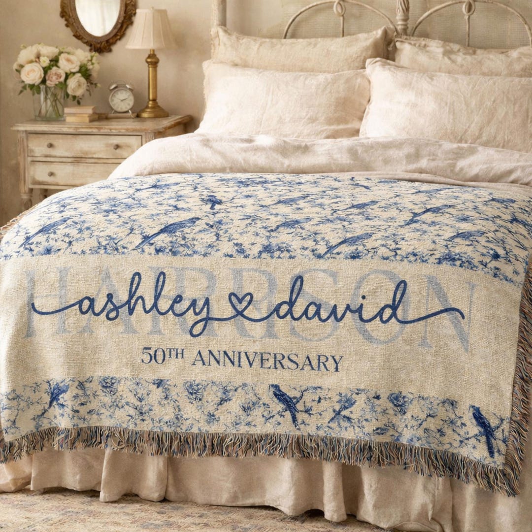 Personalized Wedding Anniversary Gift Woven Blanket, Anniversary Gifts ...