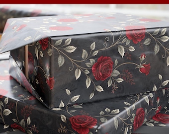 Dark Romance Valentines Day Wrapping Paper – Gothic Floral Gift Wrap, Moody Roses, Elegant Love